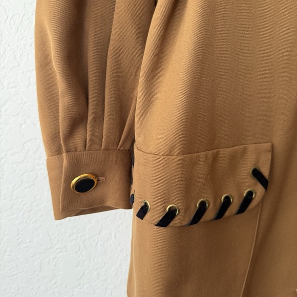 Vintage Wool Coat Dress Funnel Neck Brown Size 14 Sandra Ow-Wing NR1 80s - Picture 3 of 10